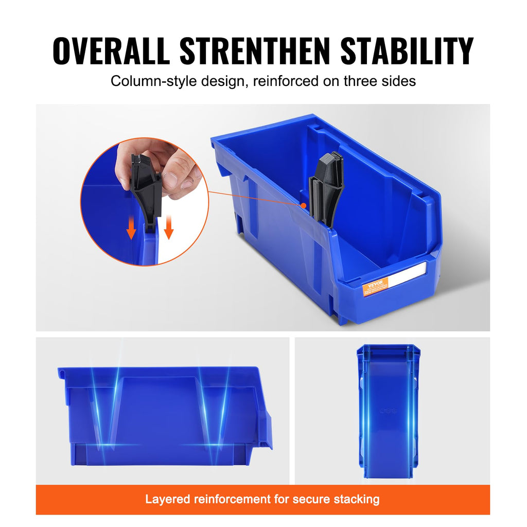 Plastic Storage Bins 12 Pack (11 x 5 x 5-Inch), Hanging Stackable Storage Organizer Bins, Heavy Duty Stacking