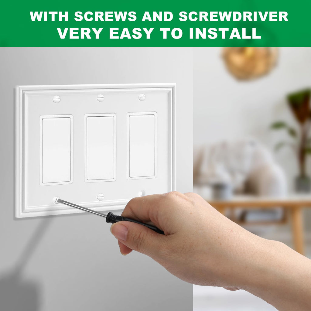 White Modern Decorative Triple Decorator Light Switch Covers Plate