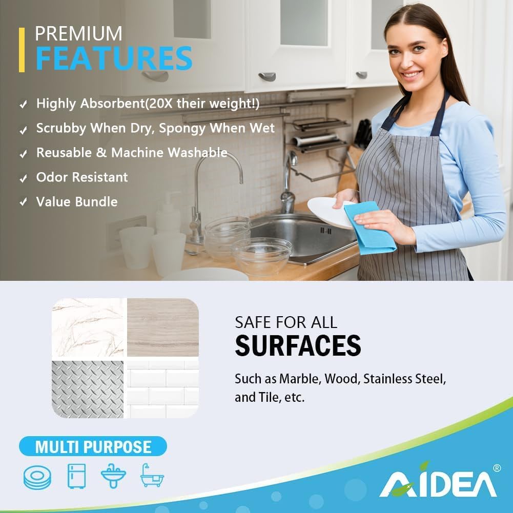 Swedish Dishcloths for Kitchen-10PK, Reusable Paper Towels 7" x 6"