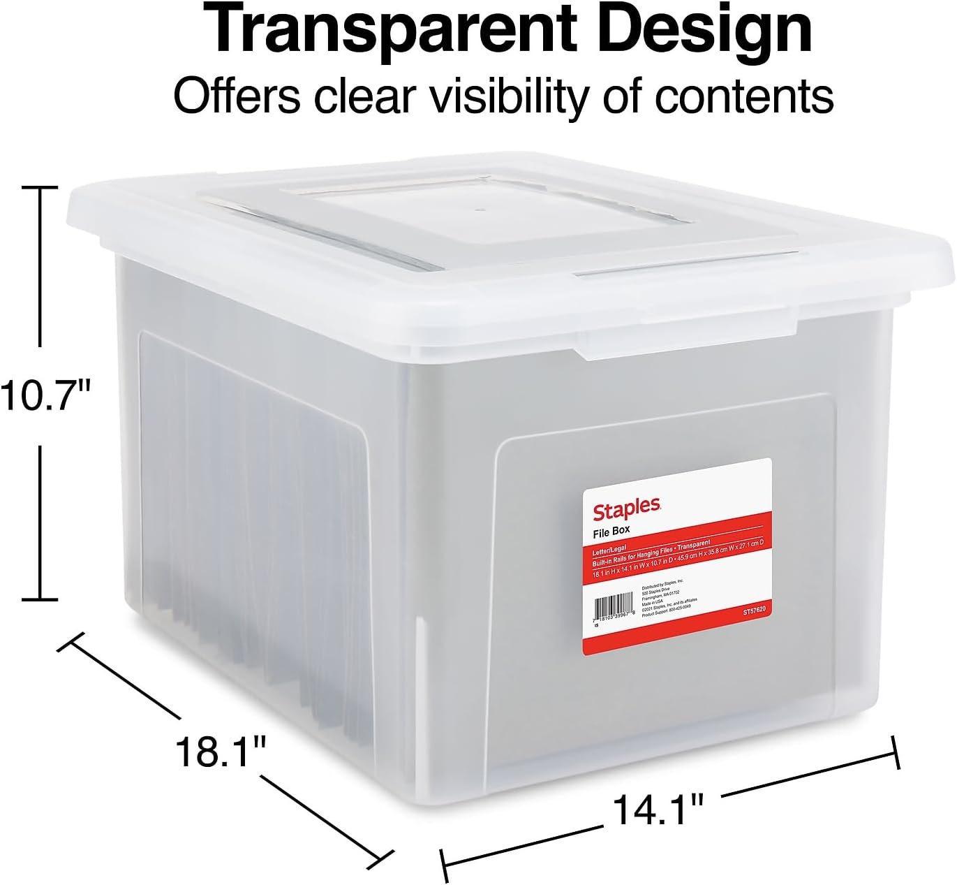 Hanging File Folder Box, Storage Bin Organizer, Snap Lid, Letter & Legal Size Documents, Clear