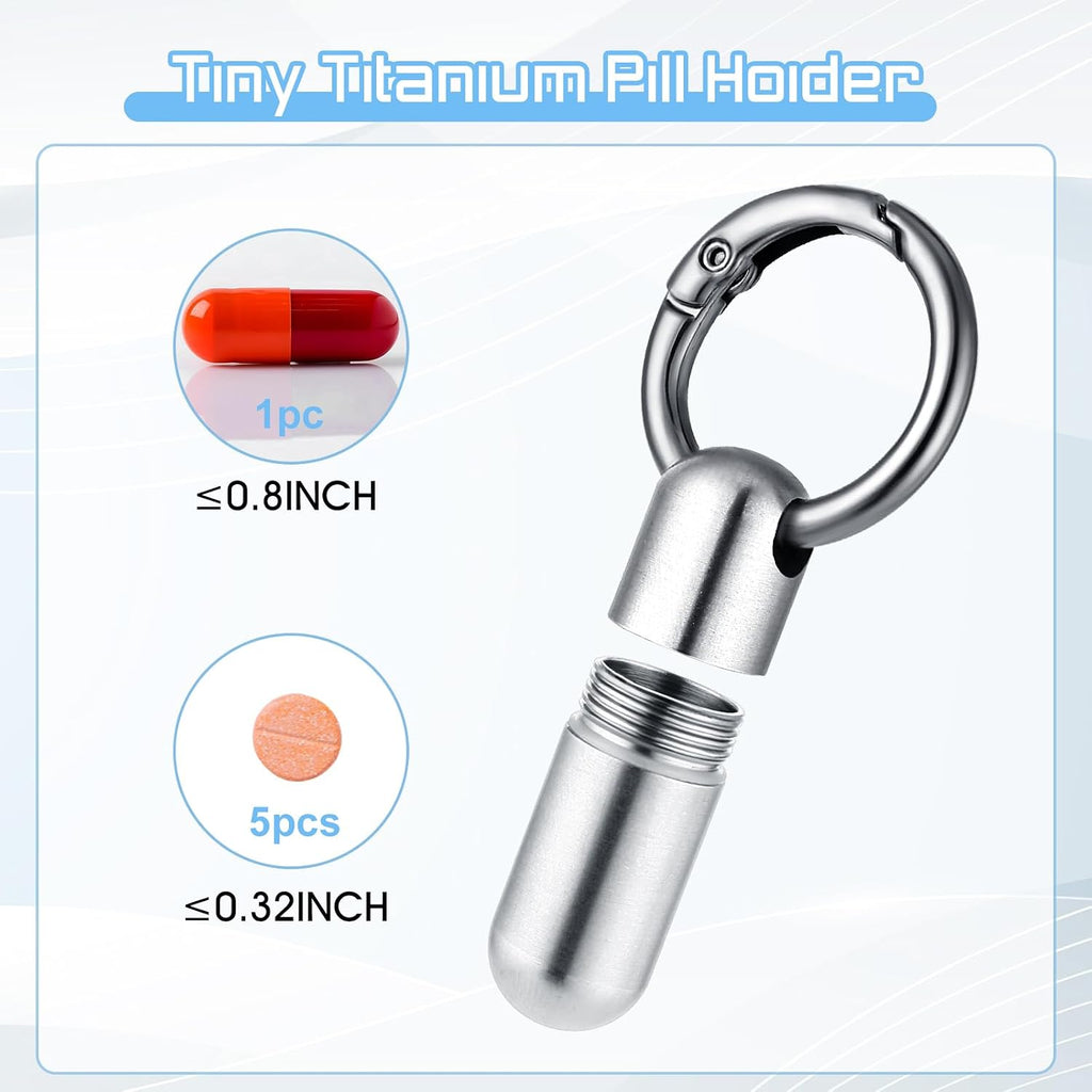 Small Pill Case Keychain Portable Waterproof Titanium Pocket Pill Organizer Tiny Pill Holder Bottle Carabiner Clip