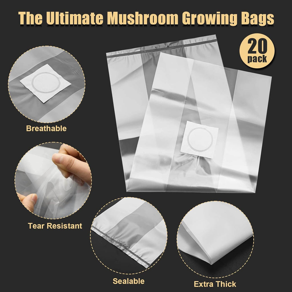Mushroom Spawn Bags, 20Pcs Large Extra Thick 6 Mil Mushroom Growing Bags