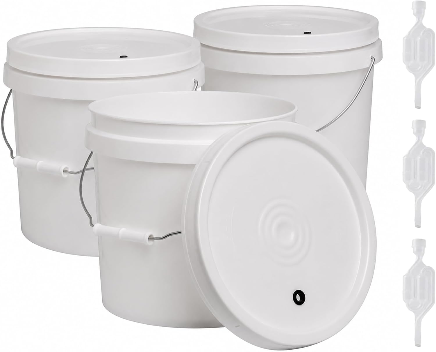 2 Gallon Fermentation Bucket with Lid, Grommet & twin bubble airlock (3 Pack)|HDPE Brew Bucket with Handle &