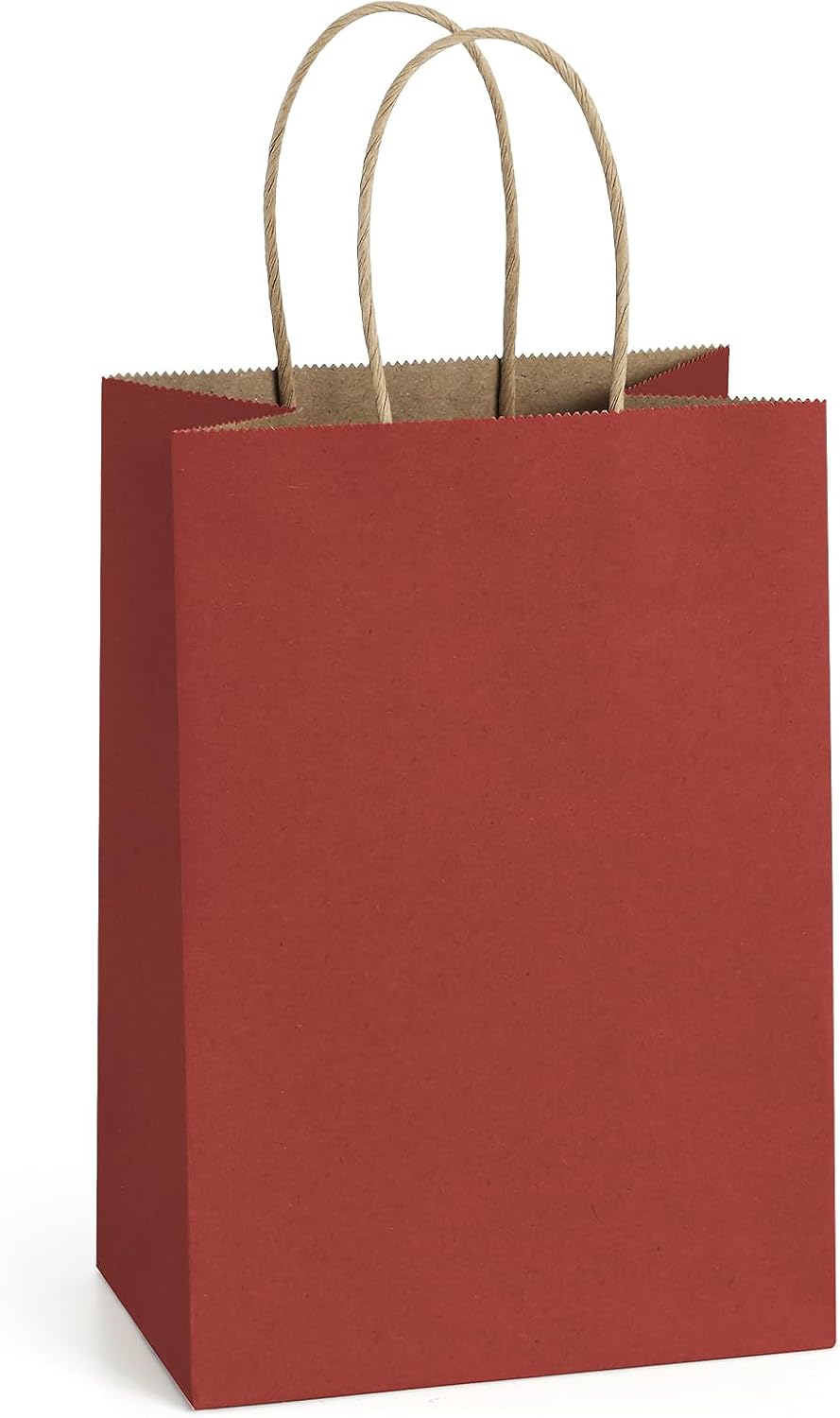 Small Gift Bags with Handles 5.25x3x8 Inch Red 100 Pack Bulk