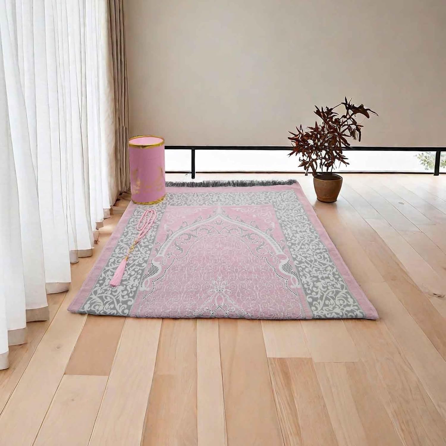 Muslim Prayer Rug and Beads with Gift Box, Soft Islamic Prayer Mat, Islamic Gifts Set, Prayer Carpet Mat