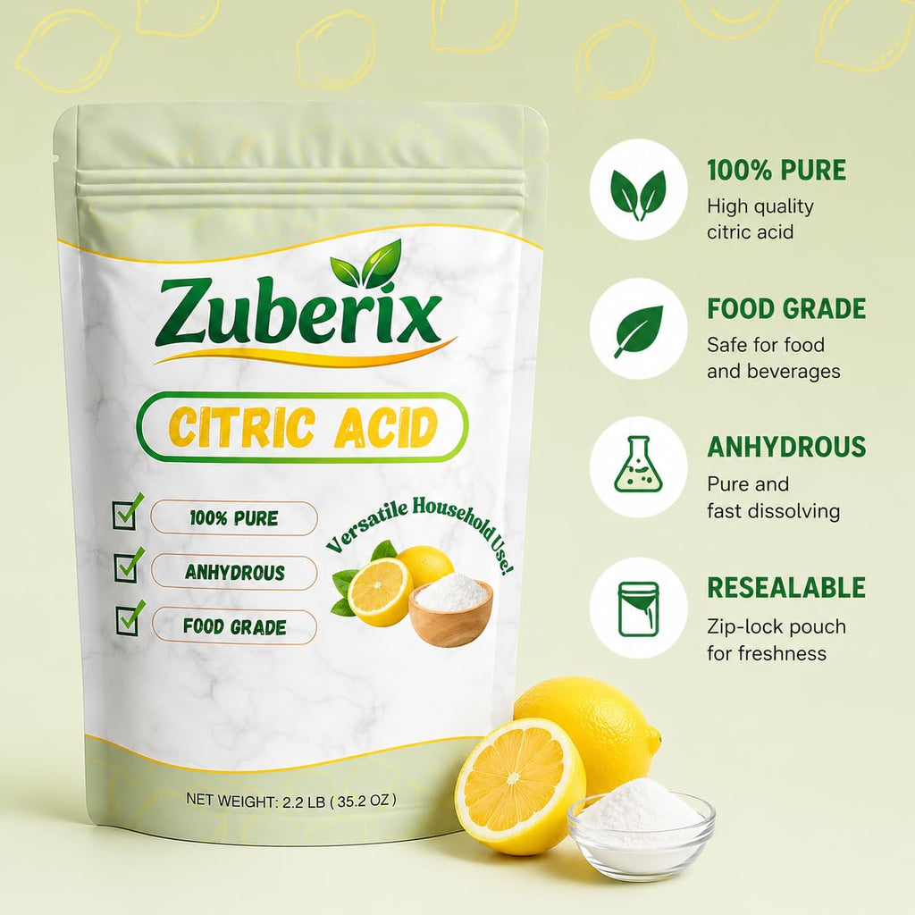 Zuberix 100% Pure Citric Acid Powder, Food Grade, Multi-Purpose, 2.2 lbs