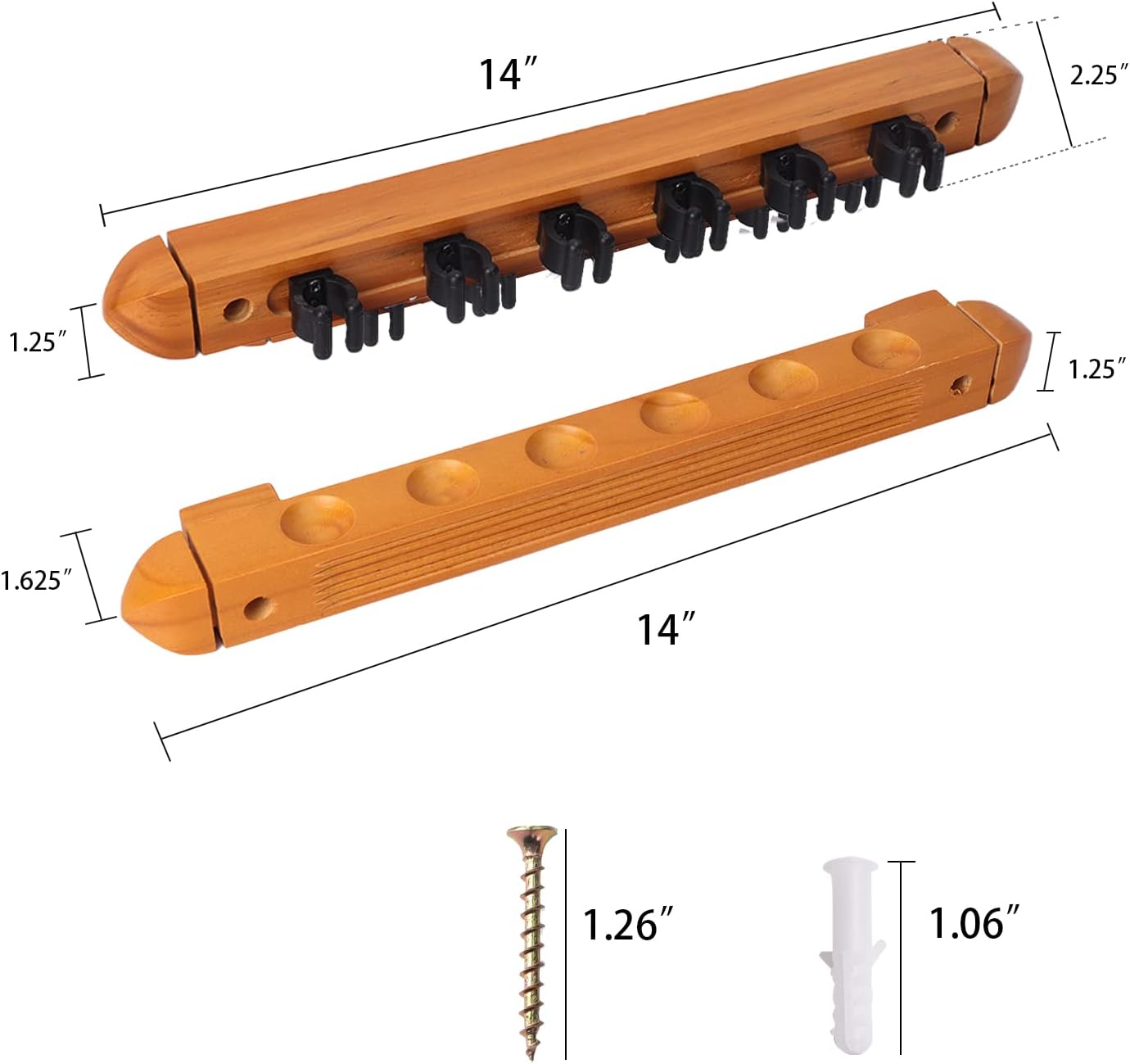 GSE 2-Piece Wooden Wall Mounted Billiard Pool Cue Rack Holds 6/8/12 Cues | Several Colors Available, Pool Stick