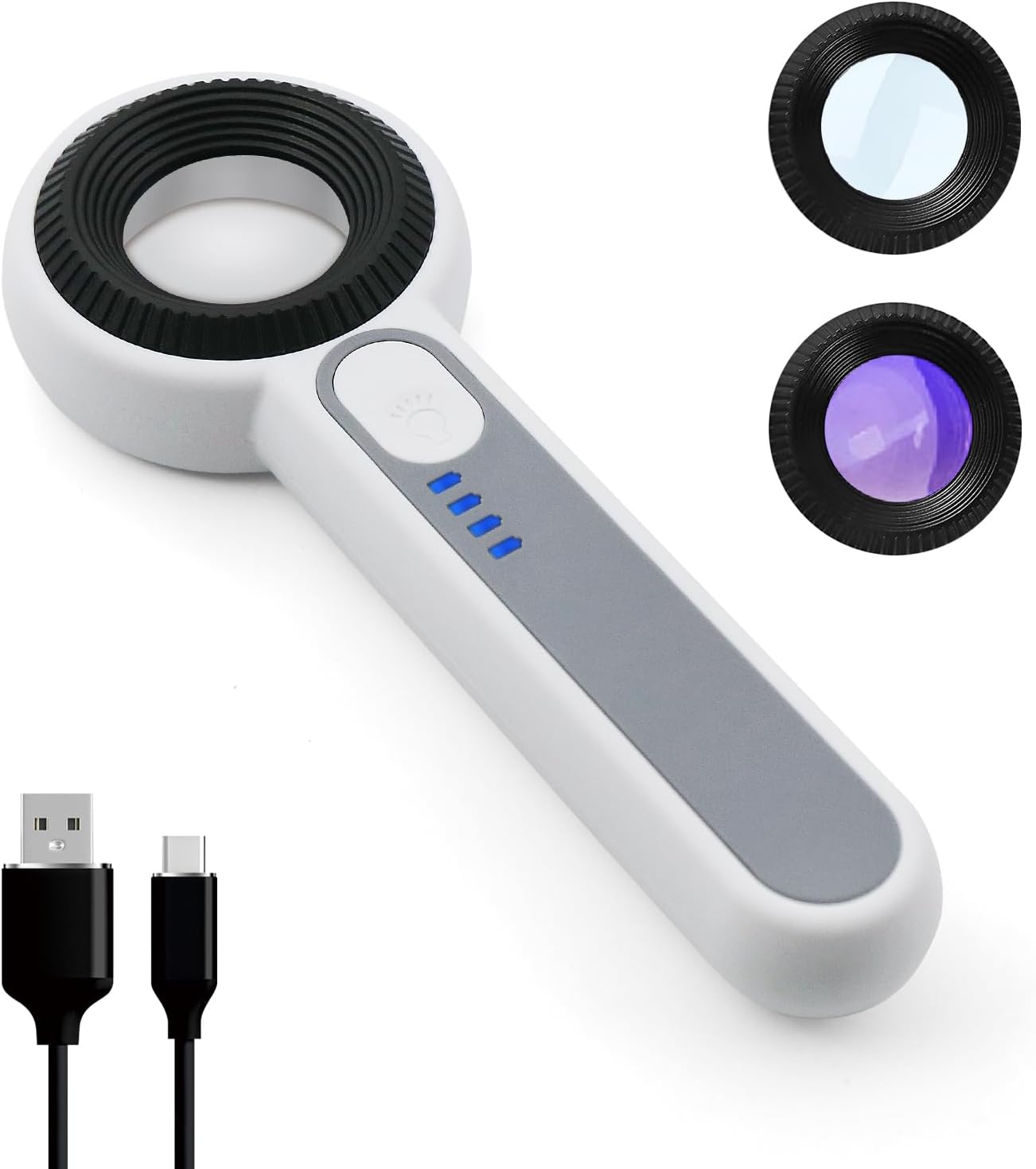 60X Handheld Magnifier with UV&LED Lights Jeweler Loups Magnifying Glass with 30mm Optical Lens, Touch Button