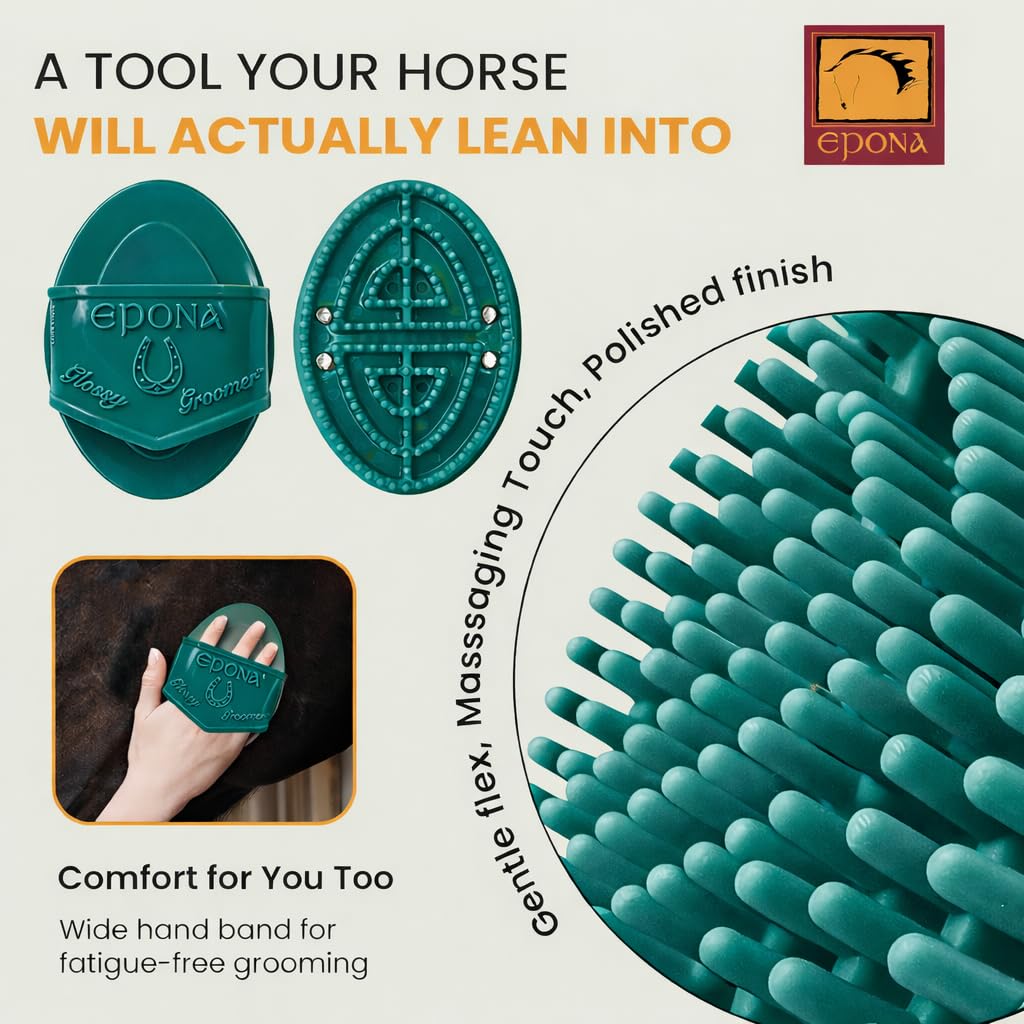 Deep Teal Flexible Glossy Curry Comb for Horses – Soft, Ergonomic Grooming Brush with Flexible Tines for Deep