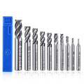 10Pcs 4-Flute End Mill Set, Metric CNC Milling Cutter Drill Bits Set 2-12mm