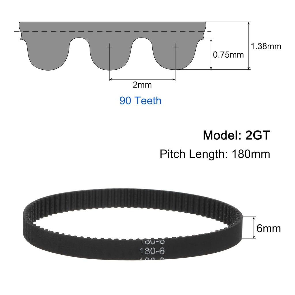 uxcell 10pcs 2GT Timing Belt Closed Loop Rubber Belts 180-2GT-6, 6mm Width x 180mm Length, 3D Printer Timing Belt