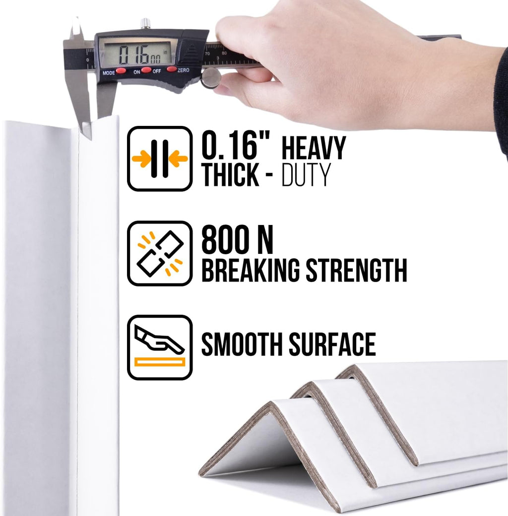 48" x 2" x 2" Reinforced Cardboard Edge Protectors White (Pack of 24) – 0.16" Thick Heavy-Duty Cardboard Corner