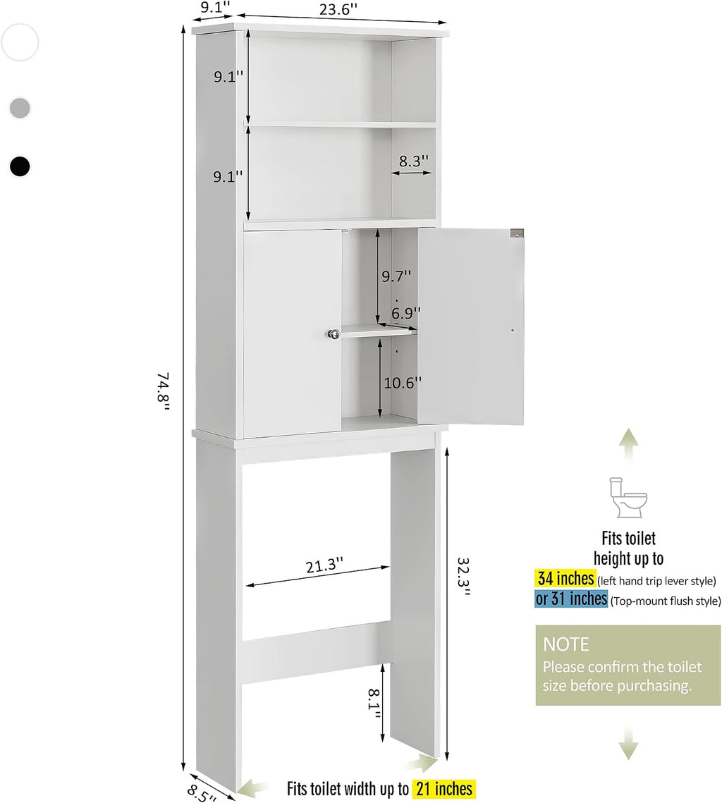 Over the Toilet Storage Cabinet for Bathroom, Extra Tall Over Toilet Storage, Space Saver W/Adjustable Shelf & Open