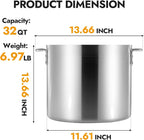 32 Quart Aluminum Stock Pot with Lid, Heavy Duty Commercial Grade Large Capacity Cooking Pot for Boiling, Stewing