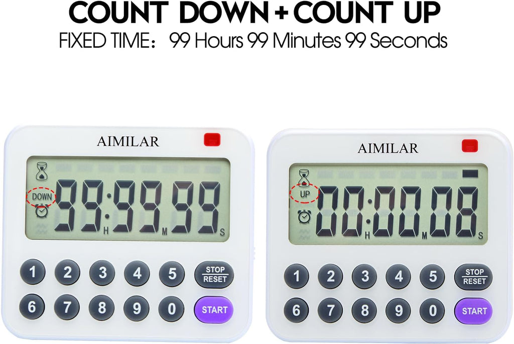 Magnetic Digital Kitchen Timer with Direct Numerical Keypad, Loud Alarm - 99Hr Countdown Count Up Timer for Cooking