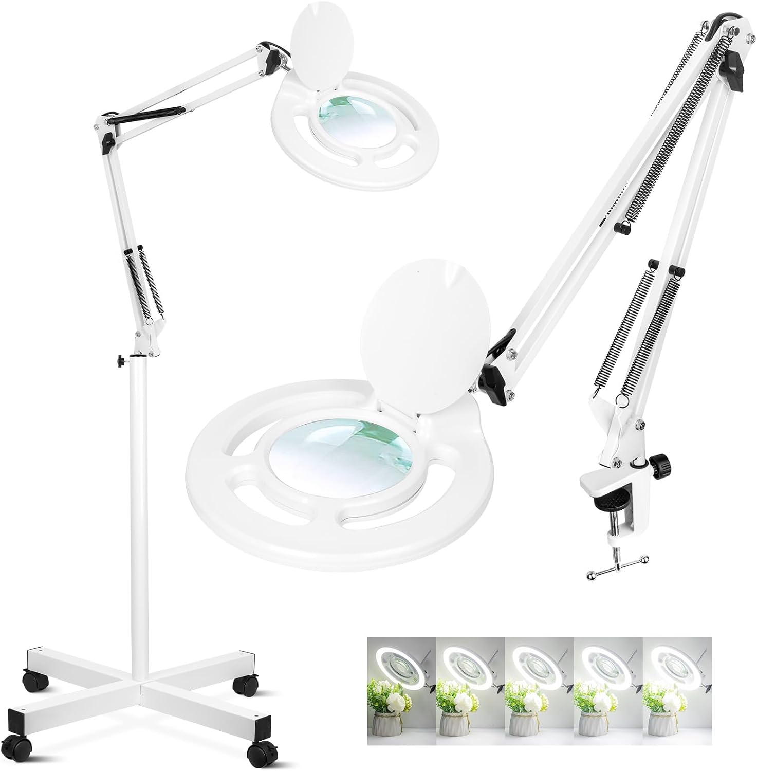 2200 Lumens Esthetician Magnifying Light with Rolling Wheels Base | 12X Real Glass, 144 Bright LED, Stepless