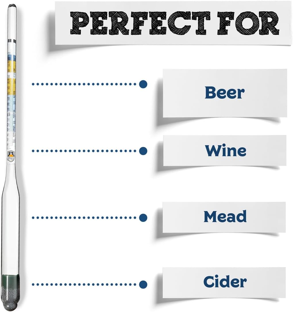 Triple Scale Hydrometer – Measure and Monitor Specific Gravity, Brix, Potential Alcohol, and ABV in Wine, Beer, Mead