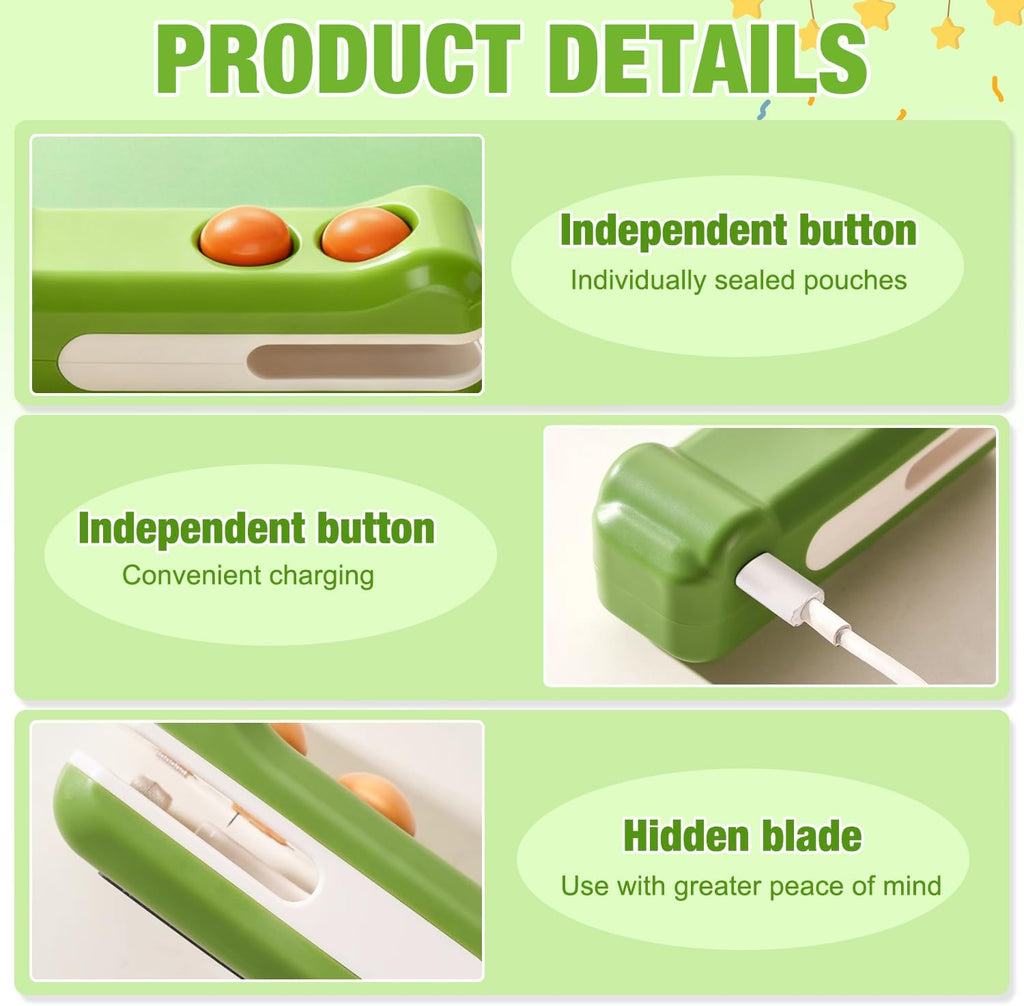 2-in-1 Rechargeable Mini Heat Sealer & Cutter,Mini Bag Sealer,Portable Handheld 2 in 1 Rechargeable Food Bag Sealer