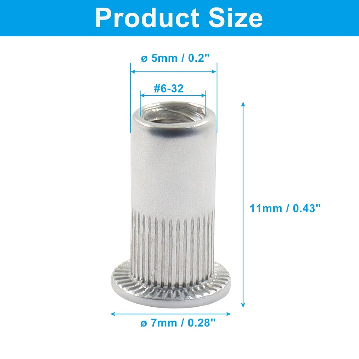 #6-32 Rivet Nuts, 100Pcs, Aluminum Flat Head