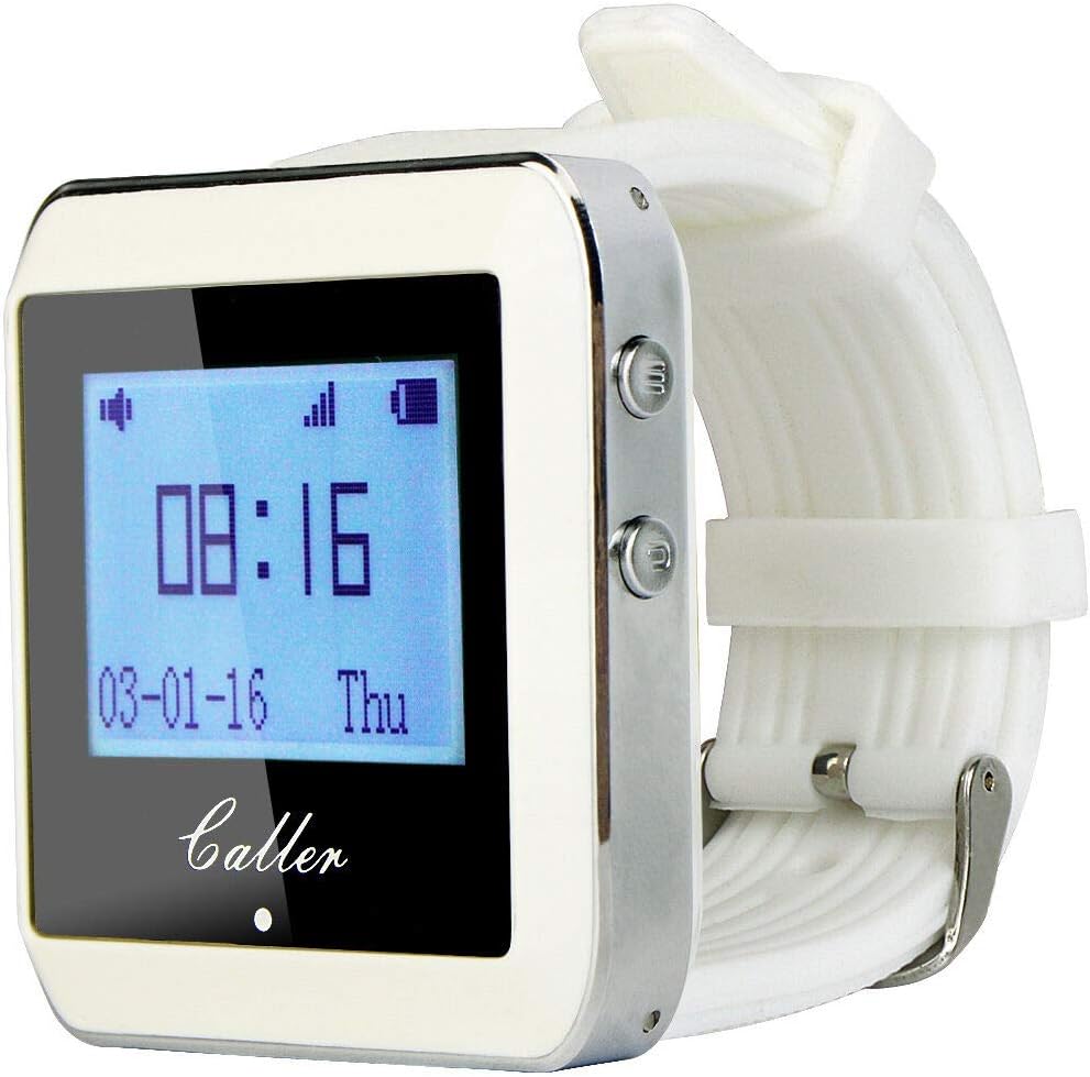 Wireless Pager Calling System Restaurant Guest Paging System Wrist Watch Receiver and Call Button Transmitter 433Mhz