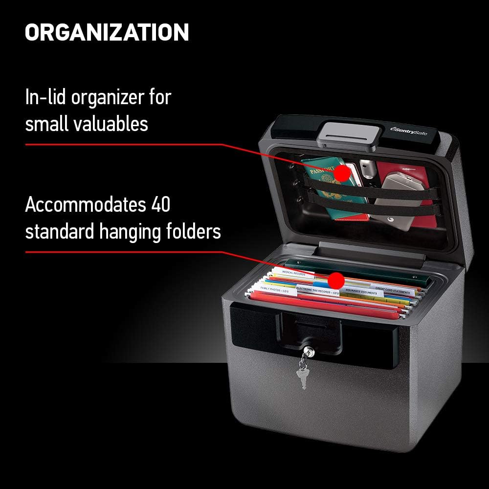 Black Fireproof and Waterproof Safe, File Folder and Document Box with Key Lock, Ex. 14.3 x 15.5 x 13.5 inches, HD4100