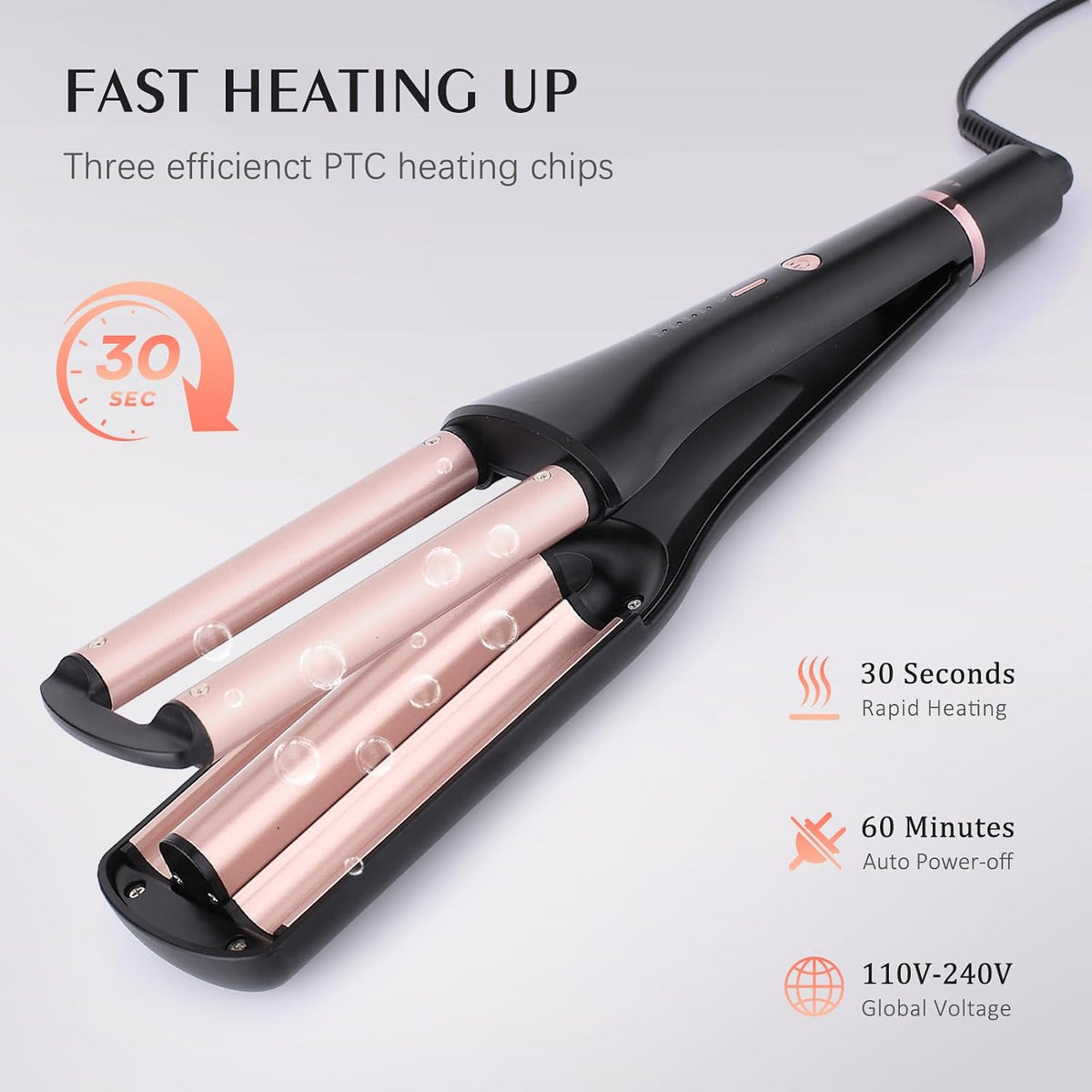4 in 1 Crimper Hair Tool - Adjustable Hair Waver for 4 Wavy Styles | Beach Waves Curling Iron with 3 Ceramic Barrels
