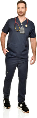 CINQO Men Scrub Set V-Neck Scrub Top & Bottom 4-Way Stretch, Breathable, Modern Fit Medical Work