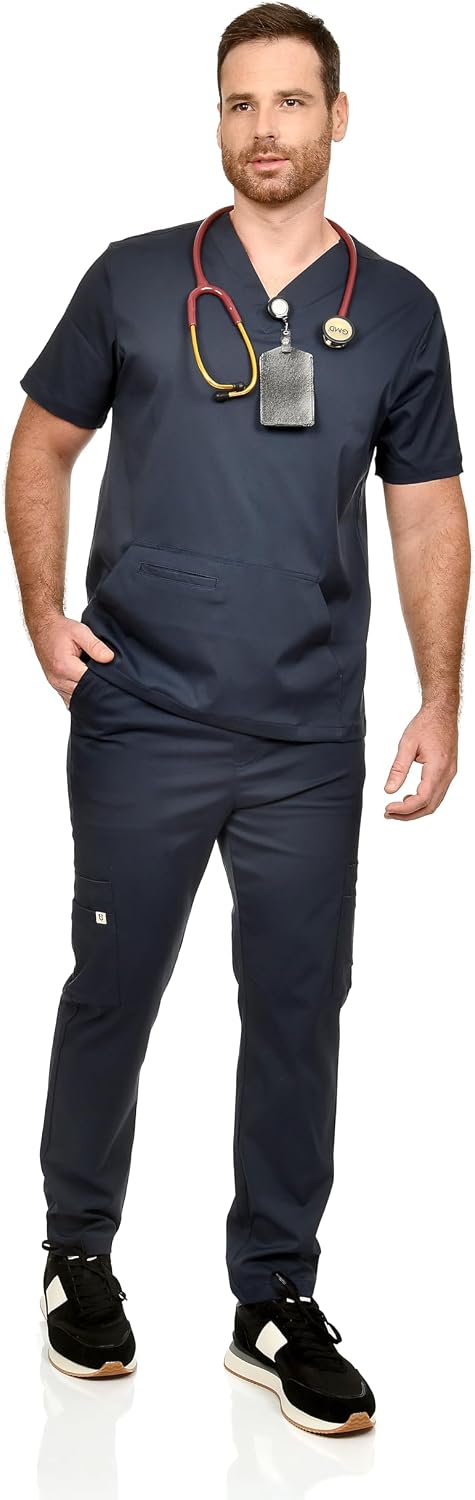 CINQO Men Scrub Set V-Neck Scrub Top & Bottom 4-Way Stretch, Breathable, Modern Fit Medical Work
