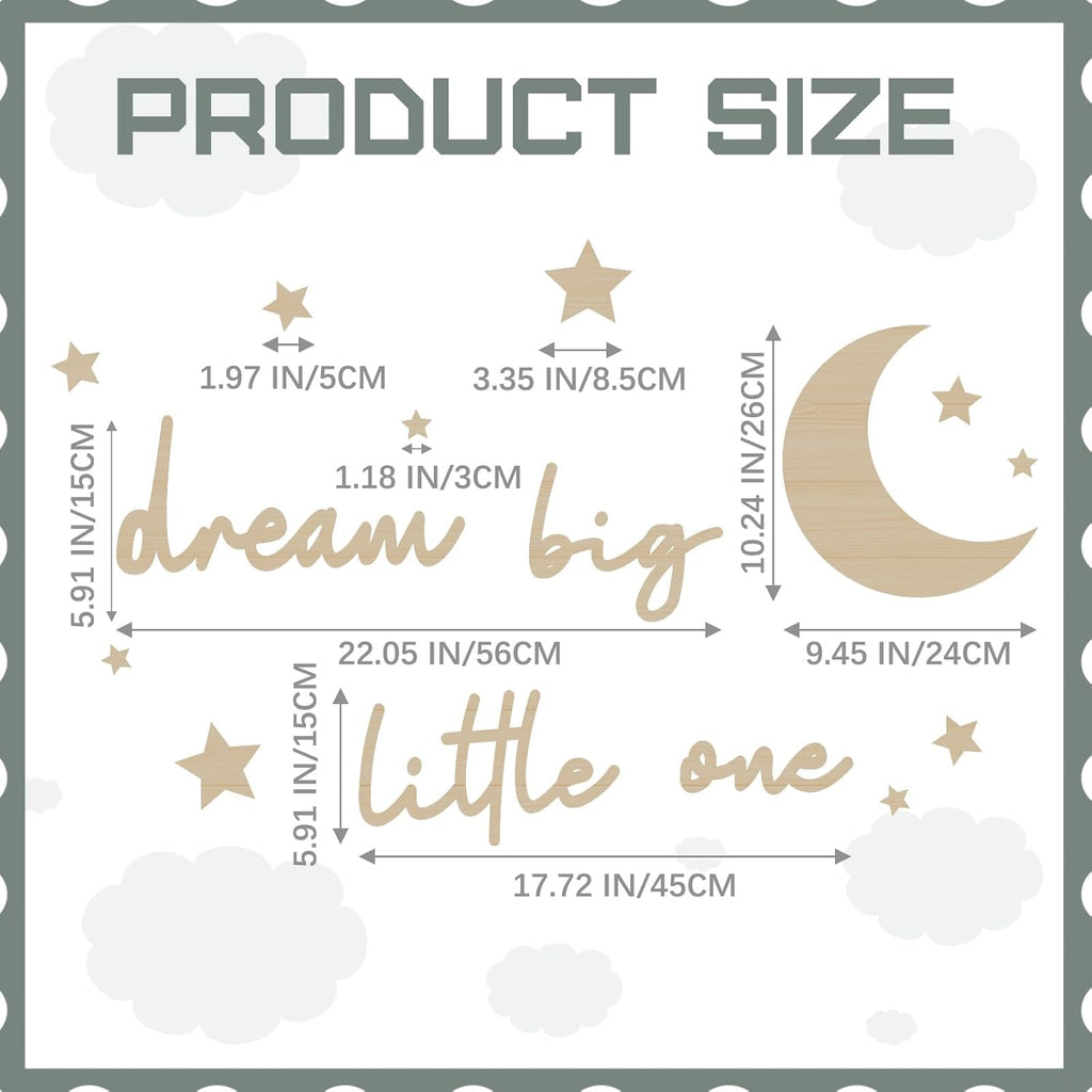 15 Pcs Moon and Stars Nursery Decor Dream Big Little One Wall Decor Boho Neutral Babyroom Wall Art Nursery Sign for