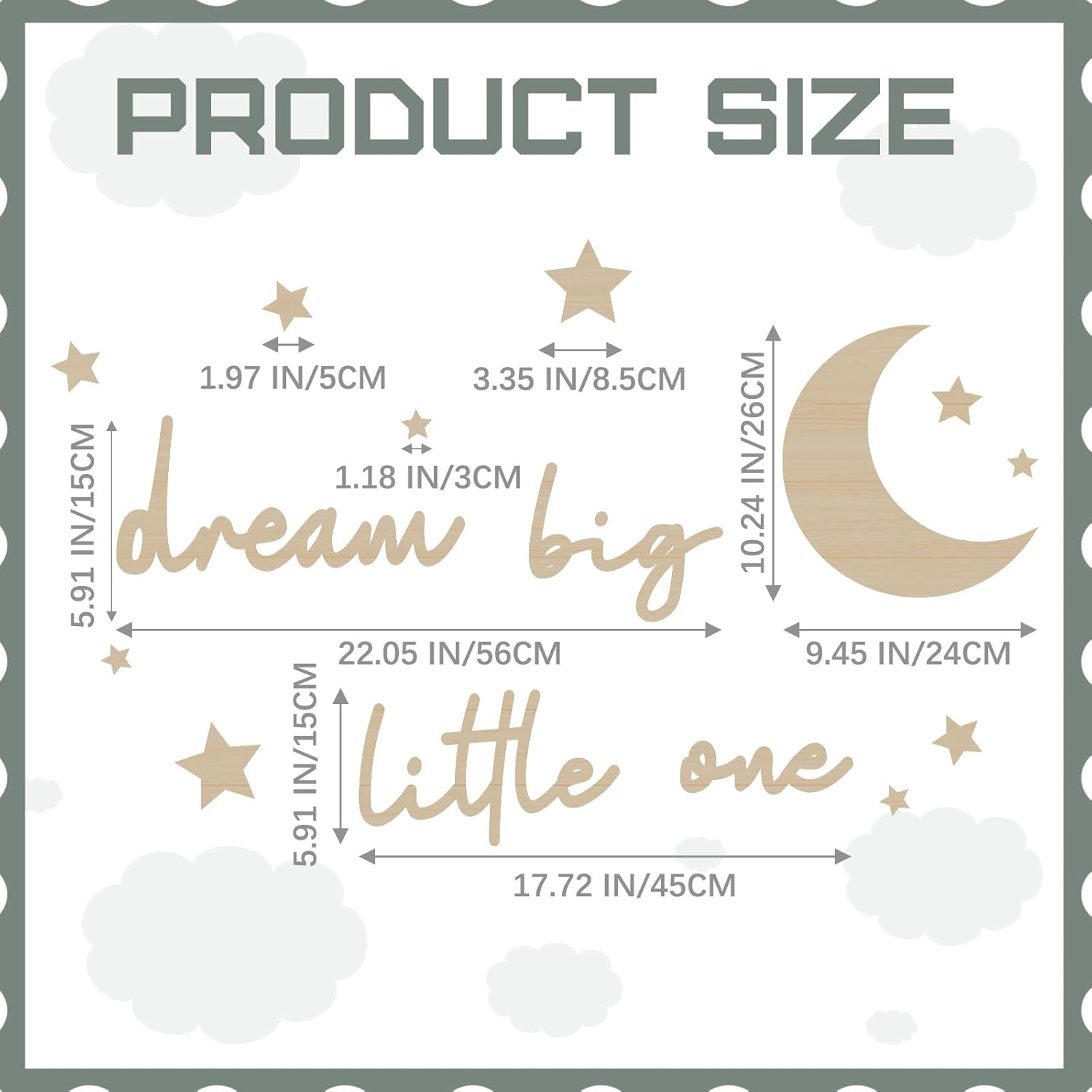 15 Pcs Moon and Stars Nursery Decor Dream Big Little One Wall Decor Boho Neutral Babyroom Wall Art Nursery Sign for