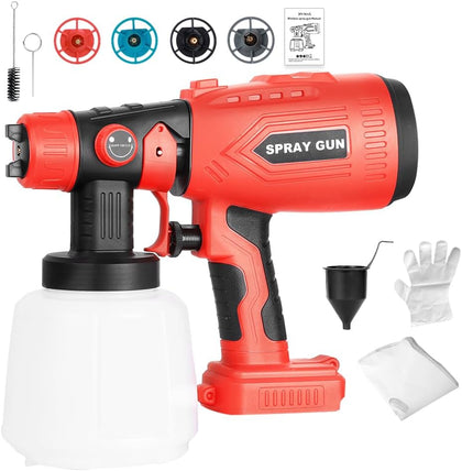Cordless Paint Sprayer Compatible with Craftsman 20V Battery, HVLP Spray Paint Gun with 4 Copper Nozzle, 200W High