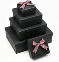 5-Piece Nested Gift Boxes with Lids - Heavy Duty Rigid Black Gift Boxes for Presents with DIY Wine Red and White