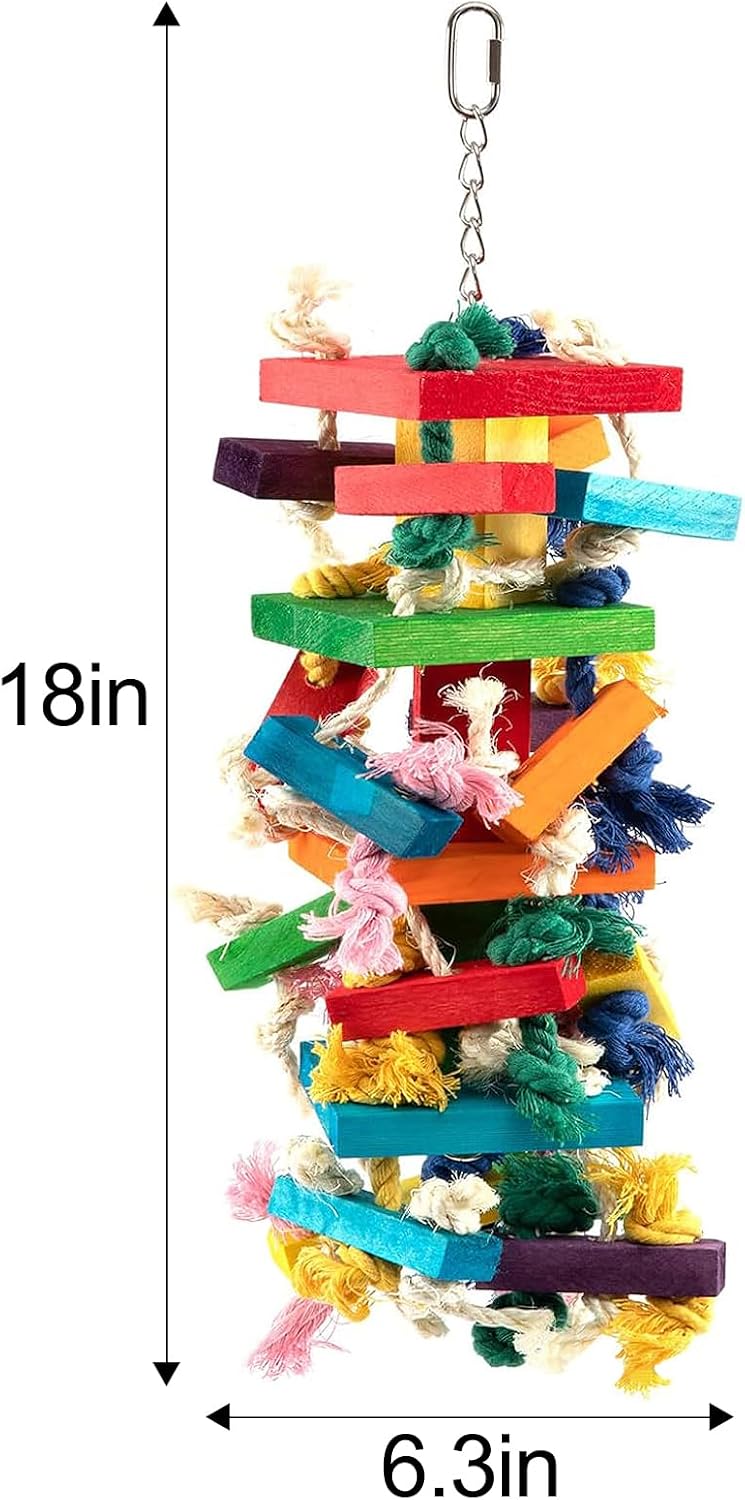 Extra Large Natural Wood Bird Toys for Macaws, African Grey, Amazon Parrots | MEWTOGO, Fun to Climb on, to Swing on