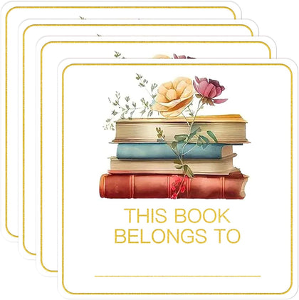 This Book Belongs to Stickers, Floral Designed Book Stamp Personalized Labels,Adhesive Name Labels Book Plates for