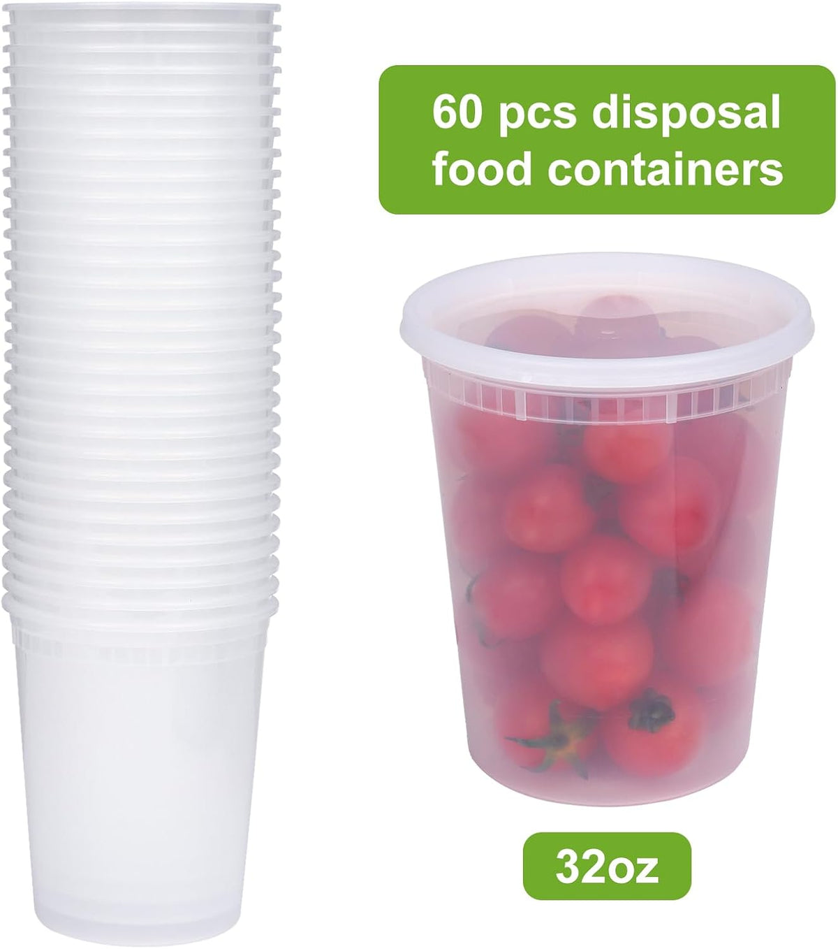 32 oz Deli Containers with Lids, 60 Pack Food Storage Cups