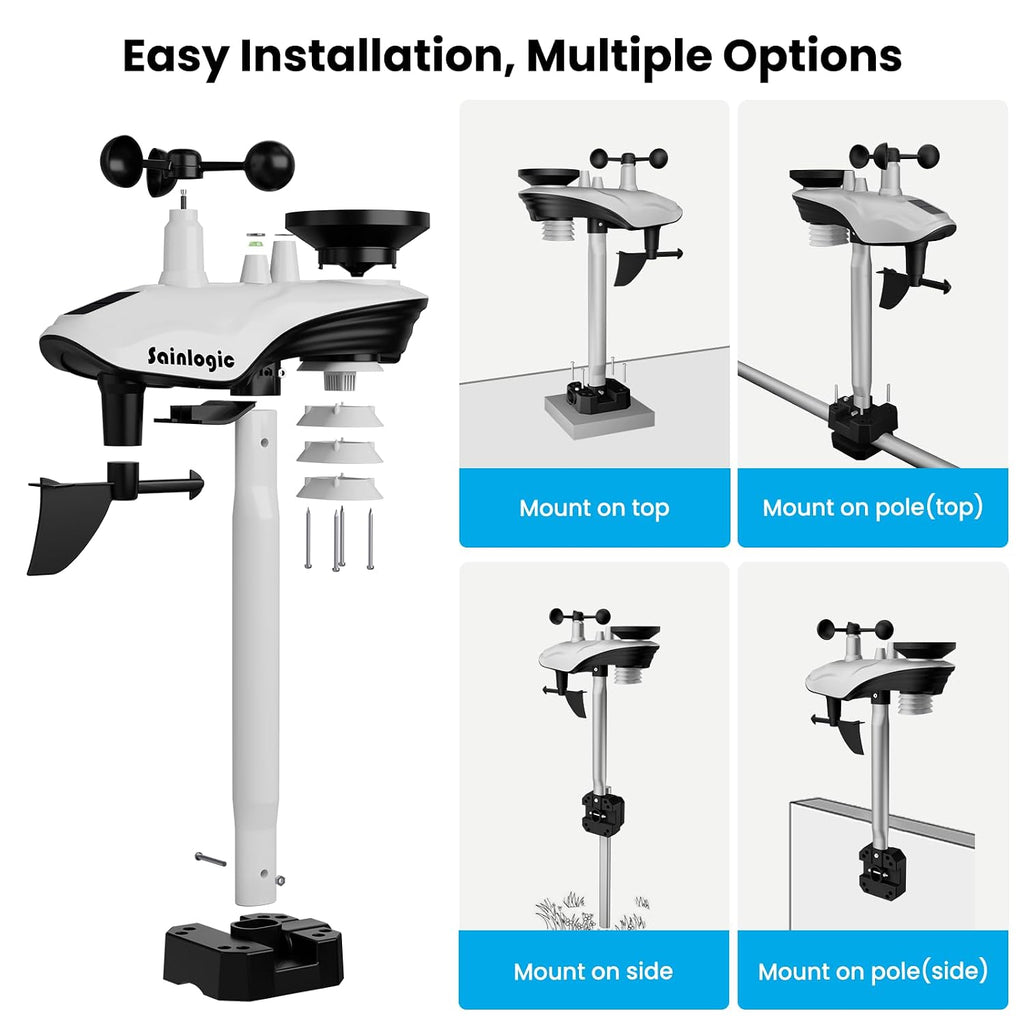 Wireless Weather Station with Rain Gauge & Wind Speed, Indoor Outdoor Thermometer, Humidity, Weather Forecast, Moon