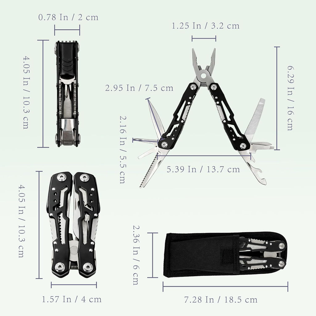 14-in-1 Safety-Locking Stainless Steel Multitool Pliers – Folding Pocket Knife with Screwdrivers, Bottle Opener &