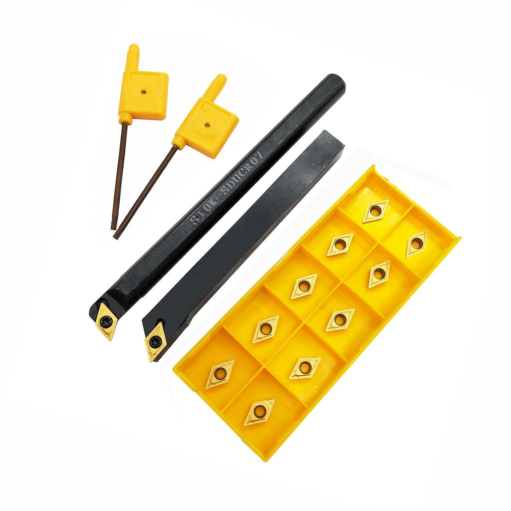 14PCS 3/8in10mm Shank Indexable Lathe Tool Holder Bit Set for Turning Milling Boring bar with Indexable Carbide Turning Insert CCMT21.51 DCMT21.51 (3/8 Holders + 12pcs DCMT2.51)