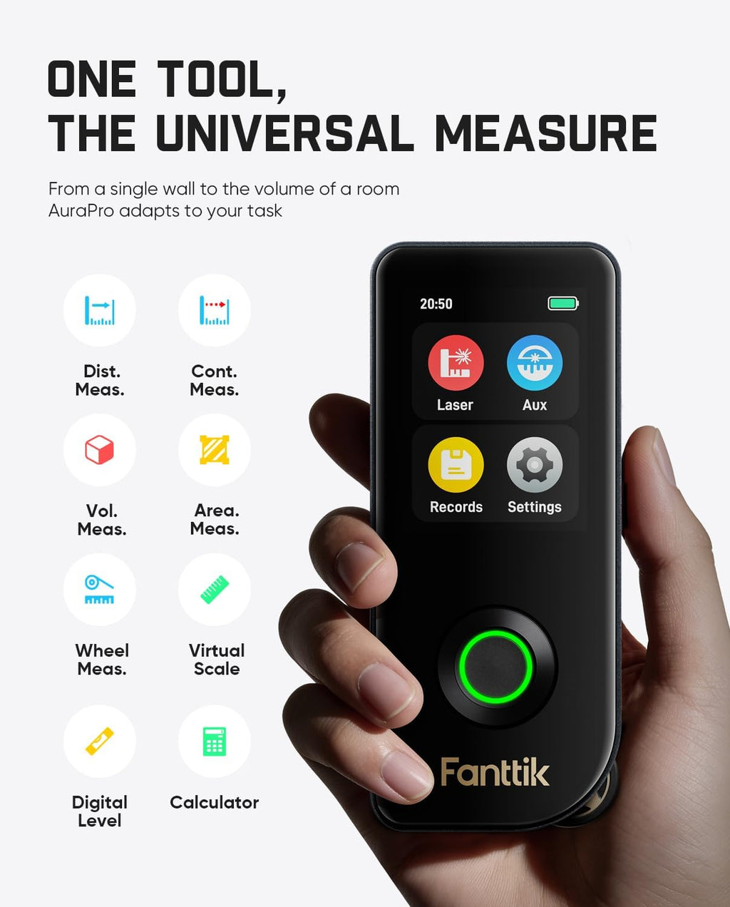 A11 Ultra 3-in-1 Laser Measuring Tool, 197Ft Digital Laser Distance Measure with IPS Touch Screen & Side LCD, Wheel