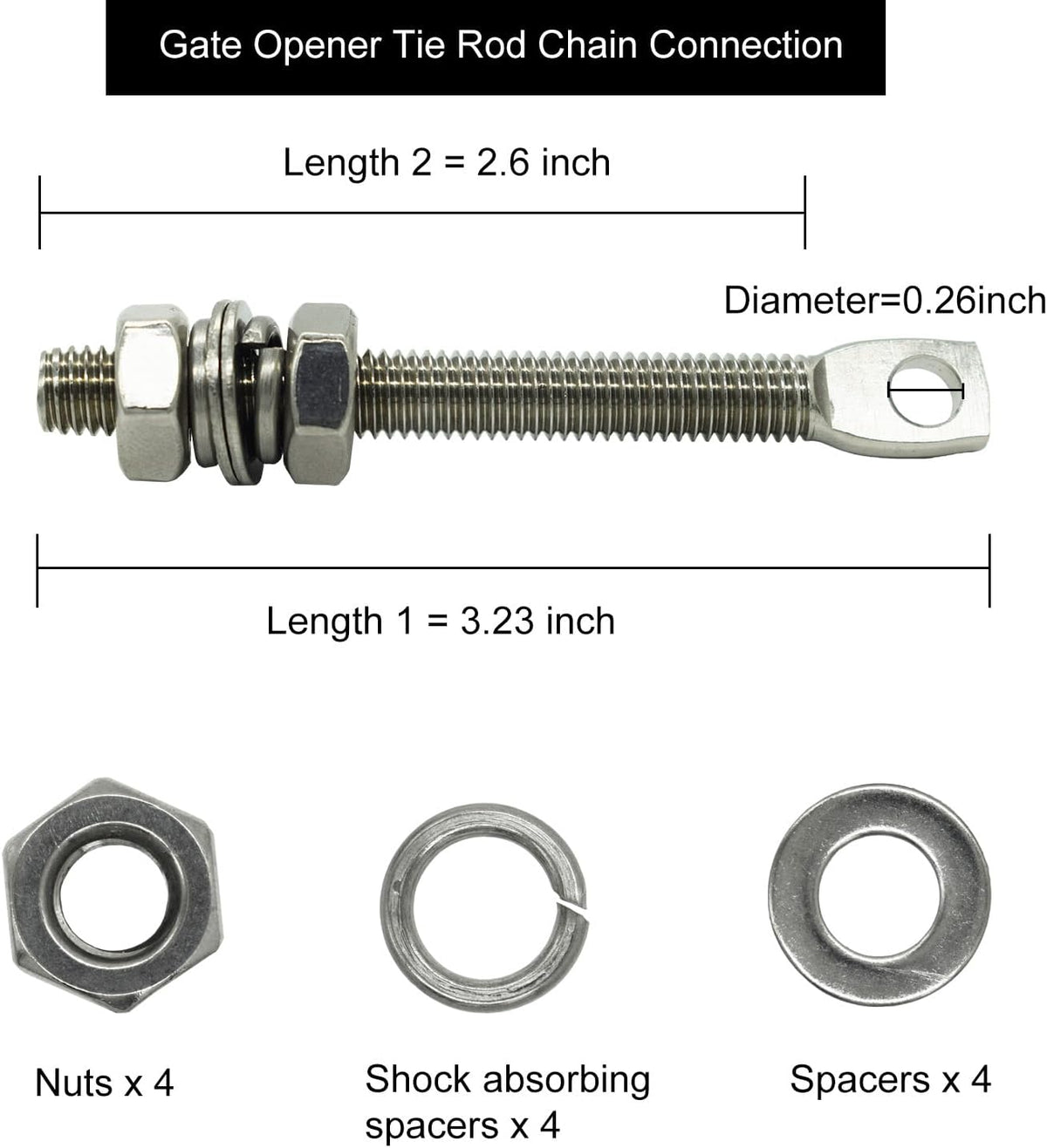 Automatic Gate Opener Tie Rod Chain Connection Hardware,Sliding Gate Roller Chain Bolt Tensioner Compatible with ANSI #40#41#428 (Flat, Standard)