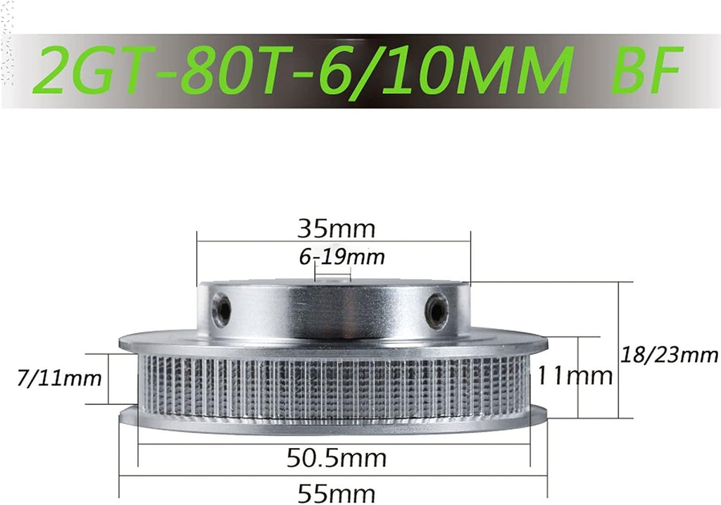 Timing Pulley 2M 2GT Synchronous, 80 Teeth, Bore 6/6.35/8/10/12mm for Width 6/10mm 2M/GT Belt, GT2 80Teeth 80T