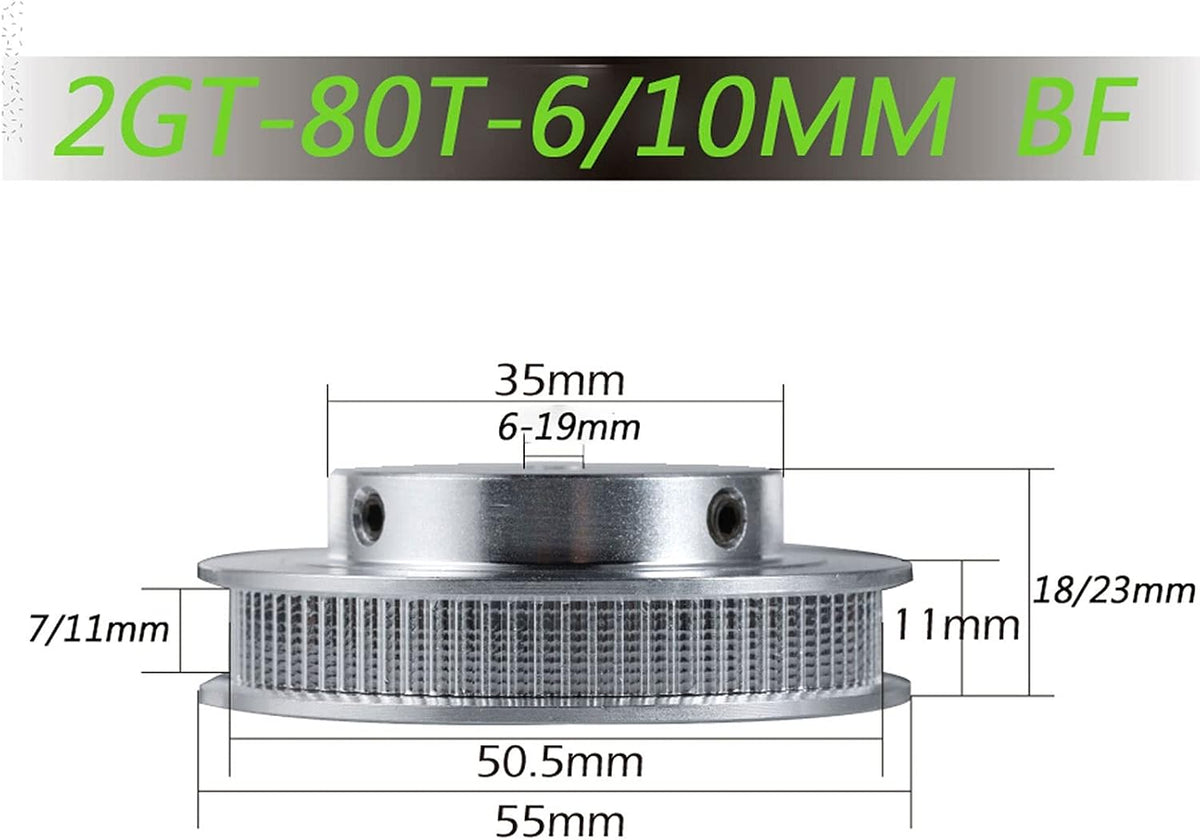 Timing Pulley 2M 2GT Synchronous, 80 Teeth, Bore 6/6.35/8/10/12mm for Width 6/10mm 2M/GT Belt, GT2 80Teeth 80T