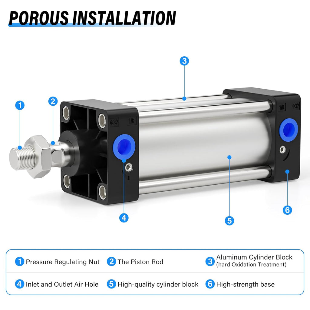 TAILONZ 100mm Bore 100mm Stroke Pneumatic Air Cylinder Double Action SC 100x100