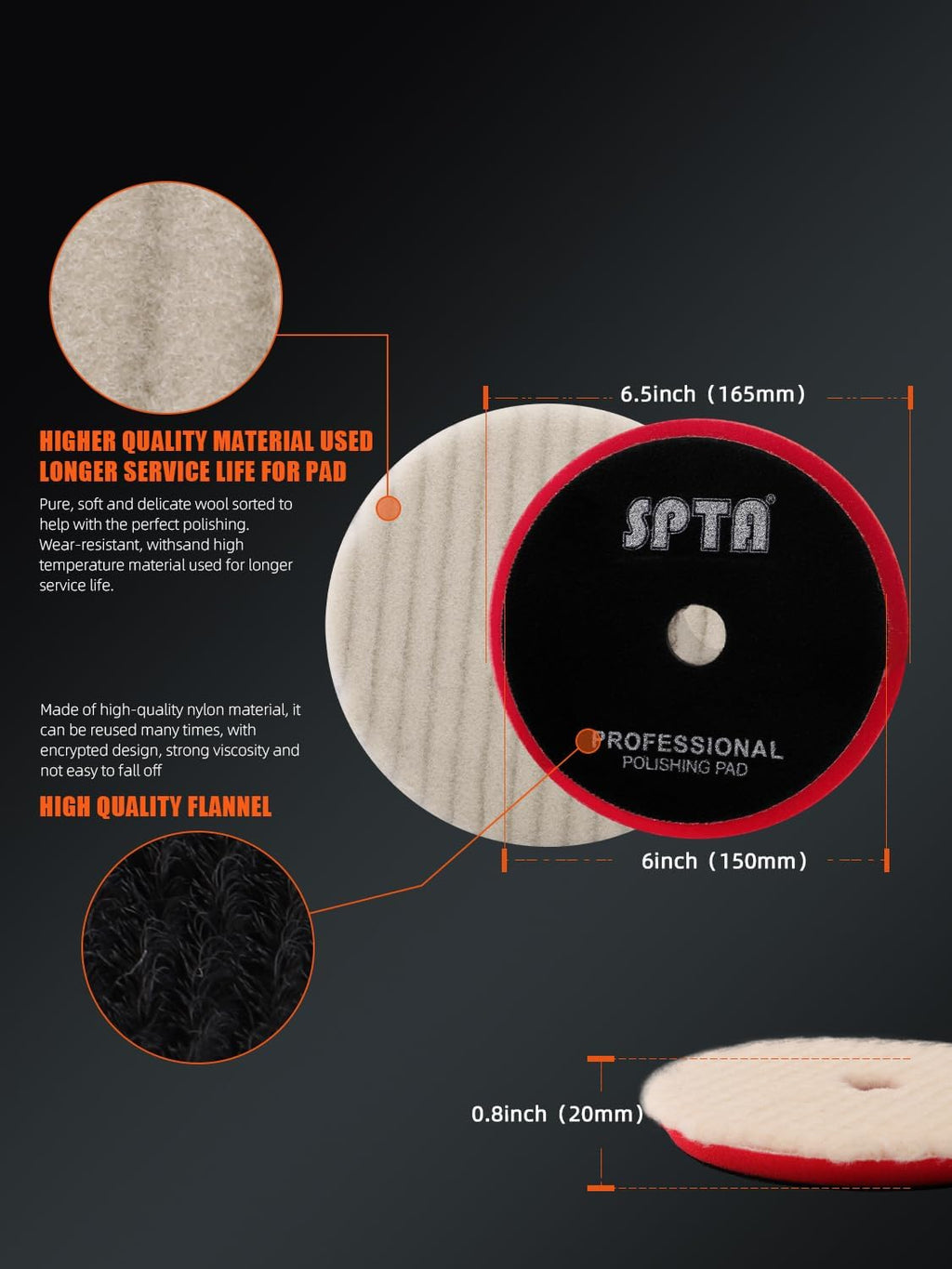 Buffing Polishing Pads, SPTA 7Pc 6.5 Inch Face for 6Inch 150mm Backing Plate Compound Buffing Sponge Pads Cutting
