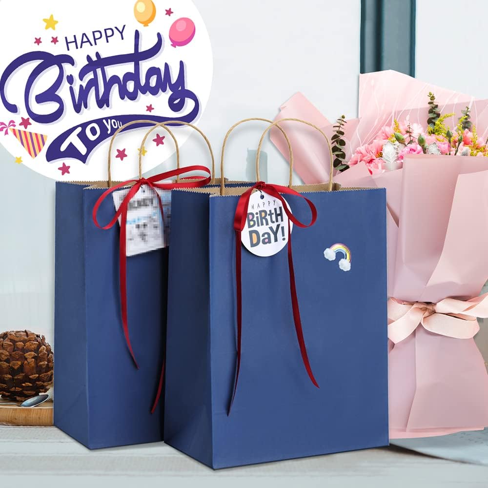 Gift Bags with Handles 8x4.25x10.5 Inch Navy Blue 25 Pack