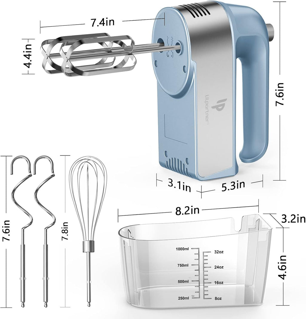 Hand Mixer Electric, 450W Kitchen Mixers with Scale Cup Storage Case, Turbo Boost/Self-Control Speed + 5 Speed +