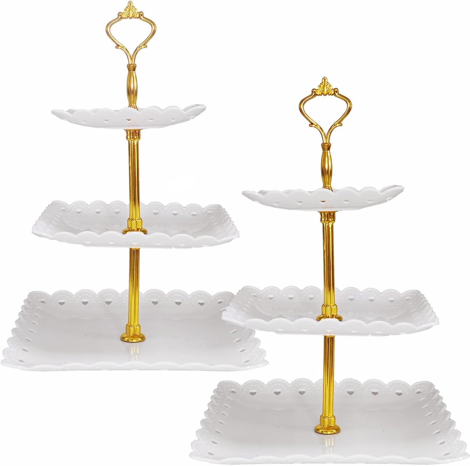 2 Pack 3 Tier Plastic Dessert Cupcake Stand Cupcake Tower Stand White Cupcake Holder Tiered Serving Trays for Dessert