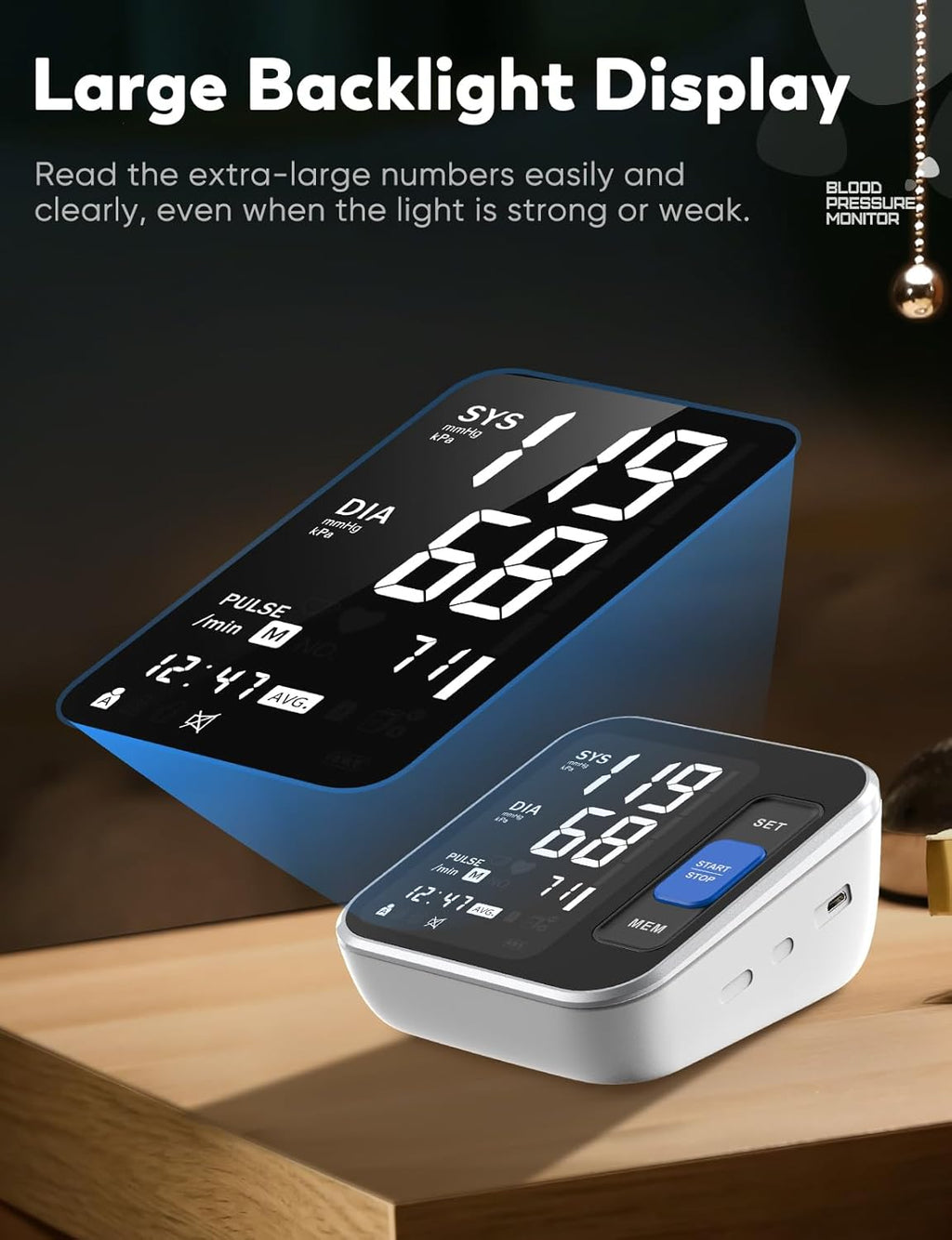 Blood Pressure Monitors for Home Use Upper Arm, Accurate Cuff 8.7”-15.7” Monitor with Large Backlight Display 2 Users