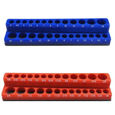 2PCS Magnetic Socket Organizer Set - 1/4 Inch Drive Metric SAE Socket Holder Tool Trays Magnetic Sockets Storage Rail