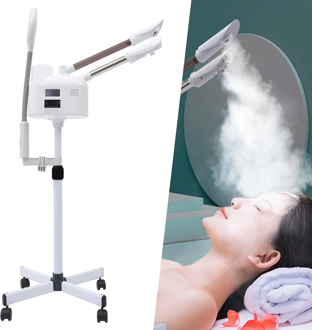 Professional 3-in-1 Nano Facial Steamer with Hot & Cold Mist, LED Magnifying Lamp, 360° Adjustable Face Steamer